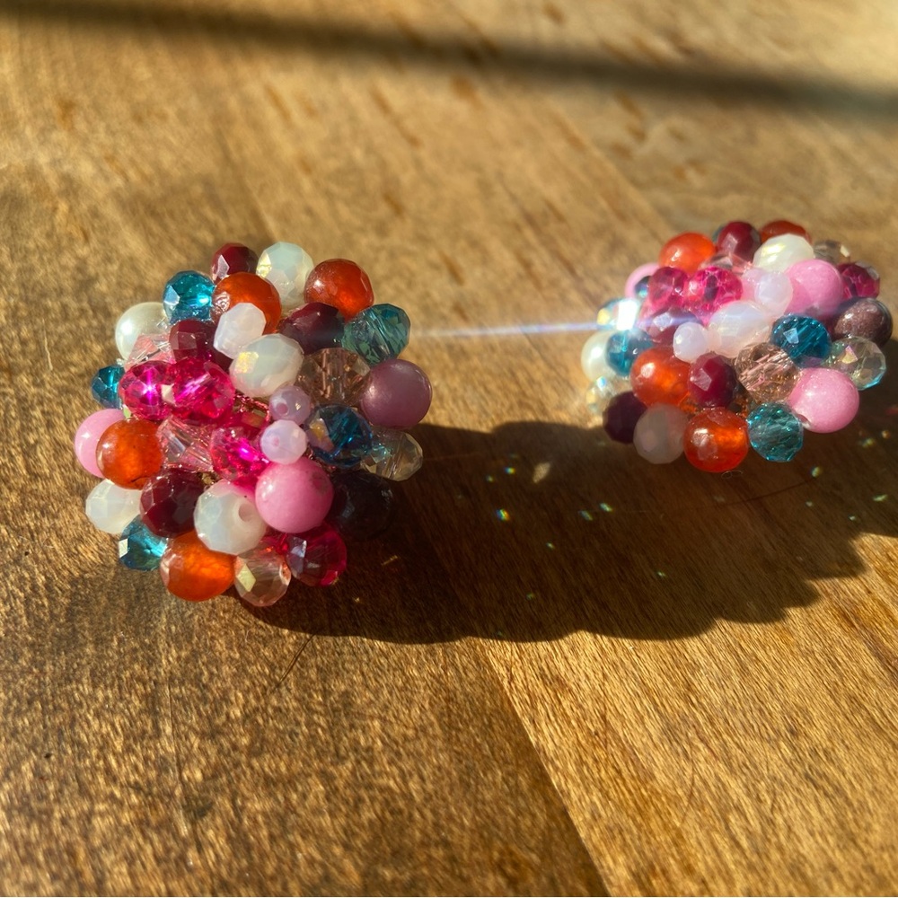 Vintage Colorful Beaded Clip On Earrings
